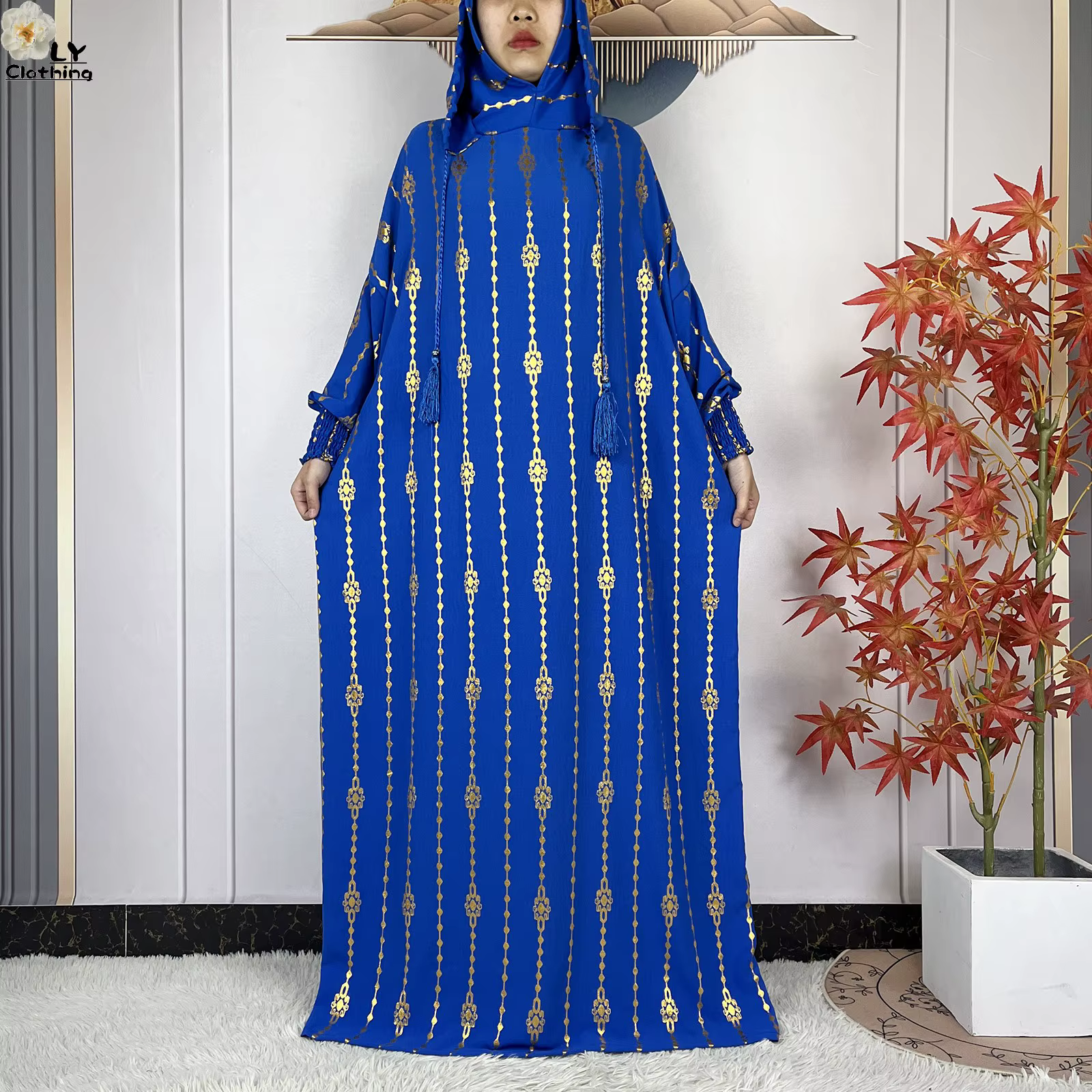 Abaya en Coton Manches Longues avec Capuche