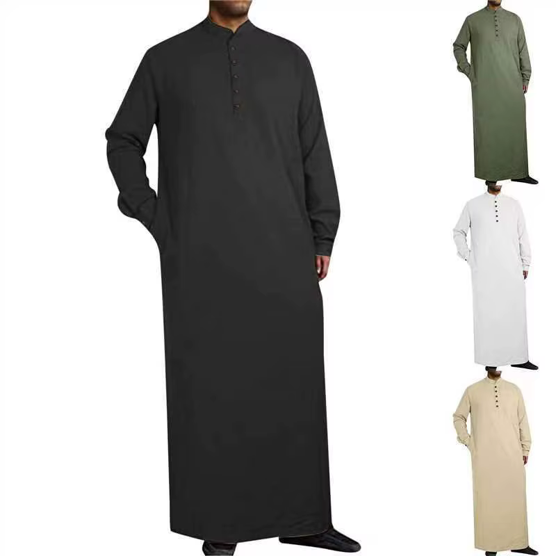 Abaya Homme Elégante Col Montant Manche longues