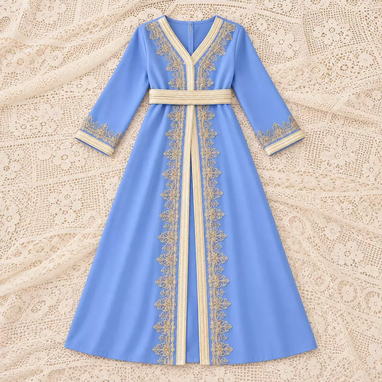 Abaya fille  en dentelle brodée à manches longues