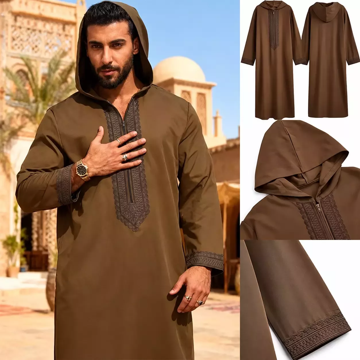 Abaya à Capuche, Brodée