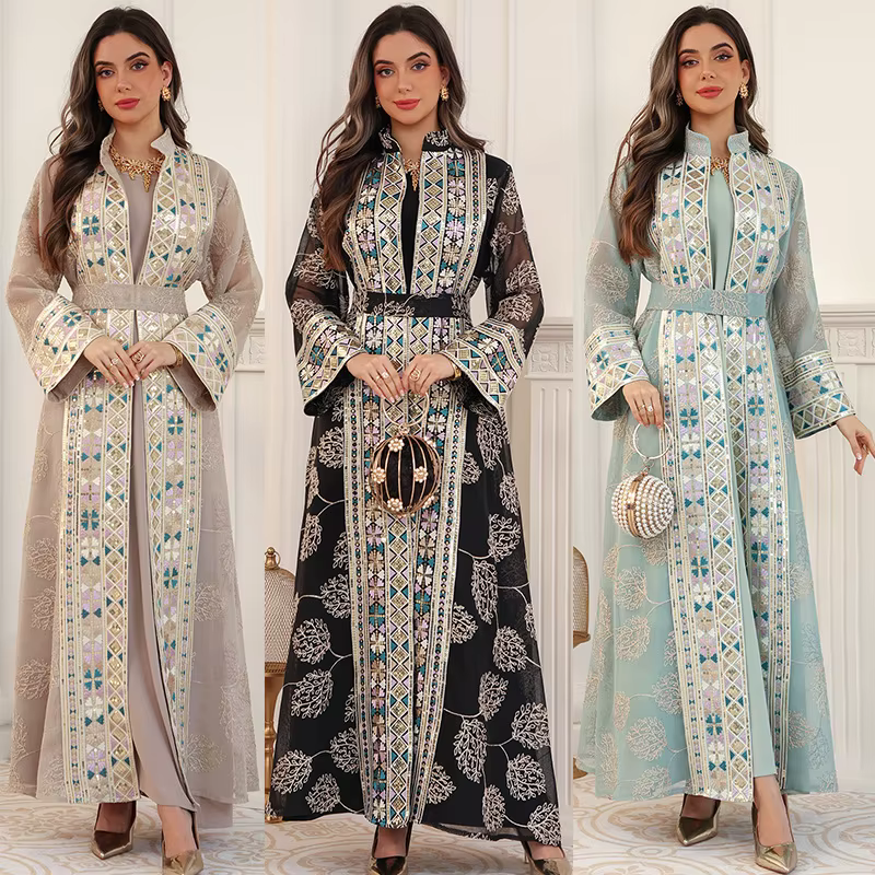 Abaya Dubai  brodée ensemble 2 Pièces