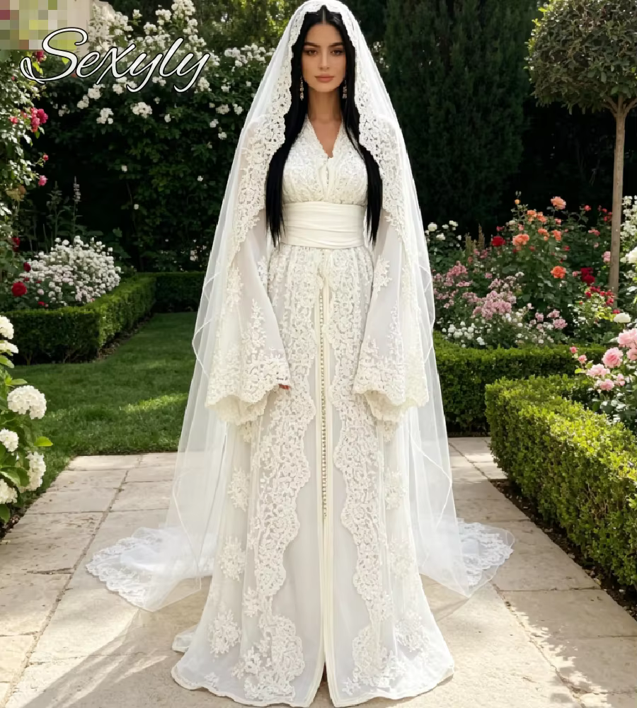  Abaya Dubaï, en dentelle élégante manches évasées