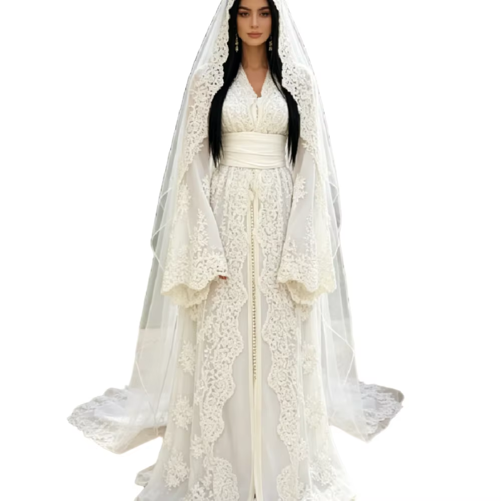  Abaya Dubaï, en dentelle élégante manches évasées