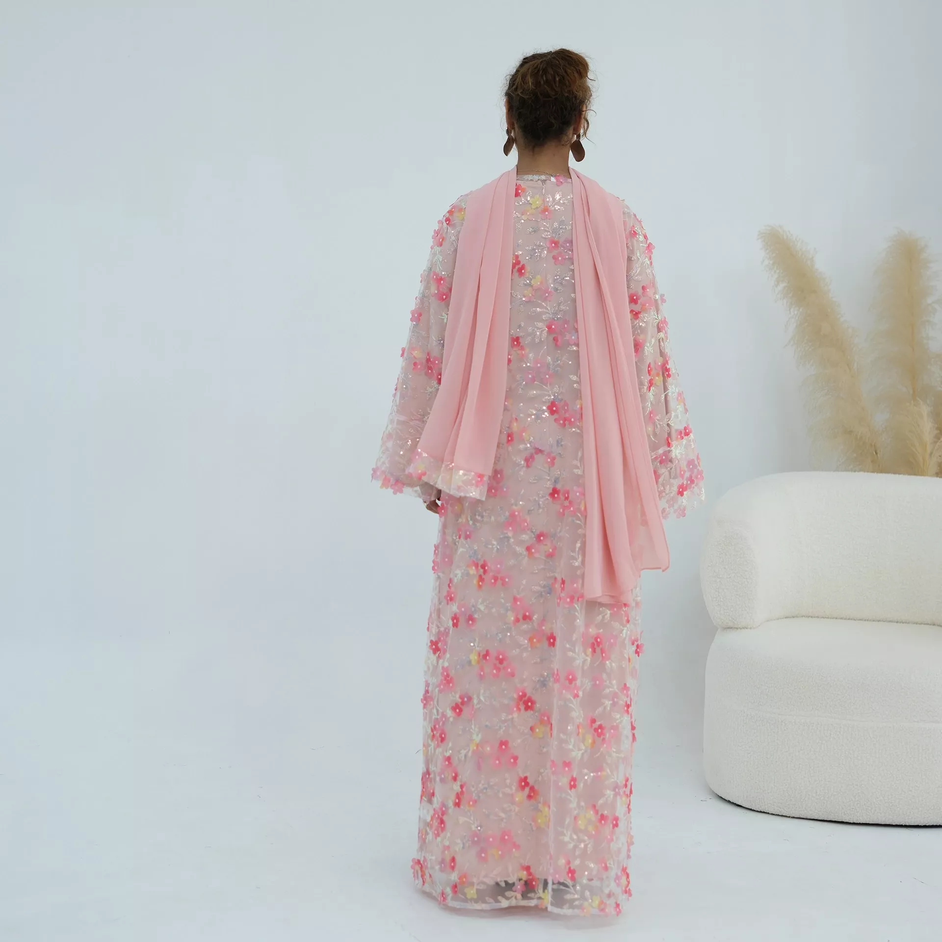 Abaya Dentelle 3 Pièces avec Broderie