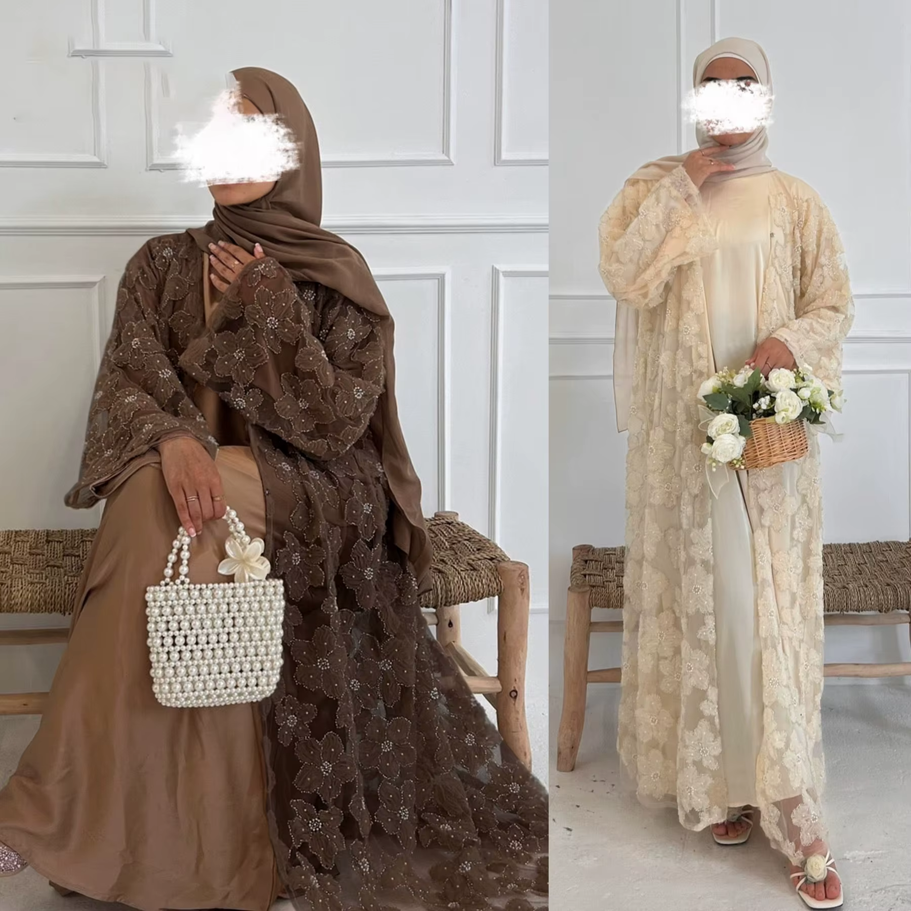  Abaya Dubai dentelle florale perlée