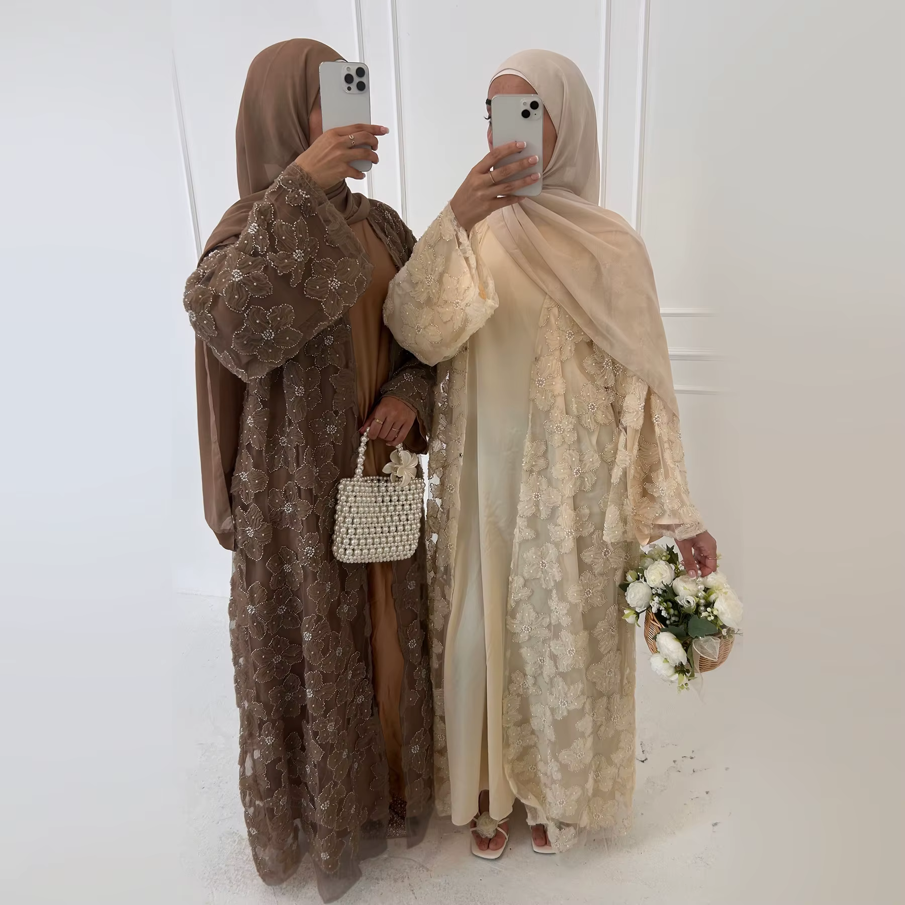  Abaya Dubai dentelle florale perlée
