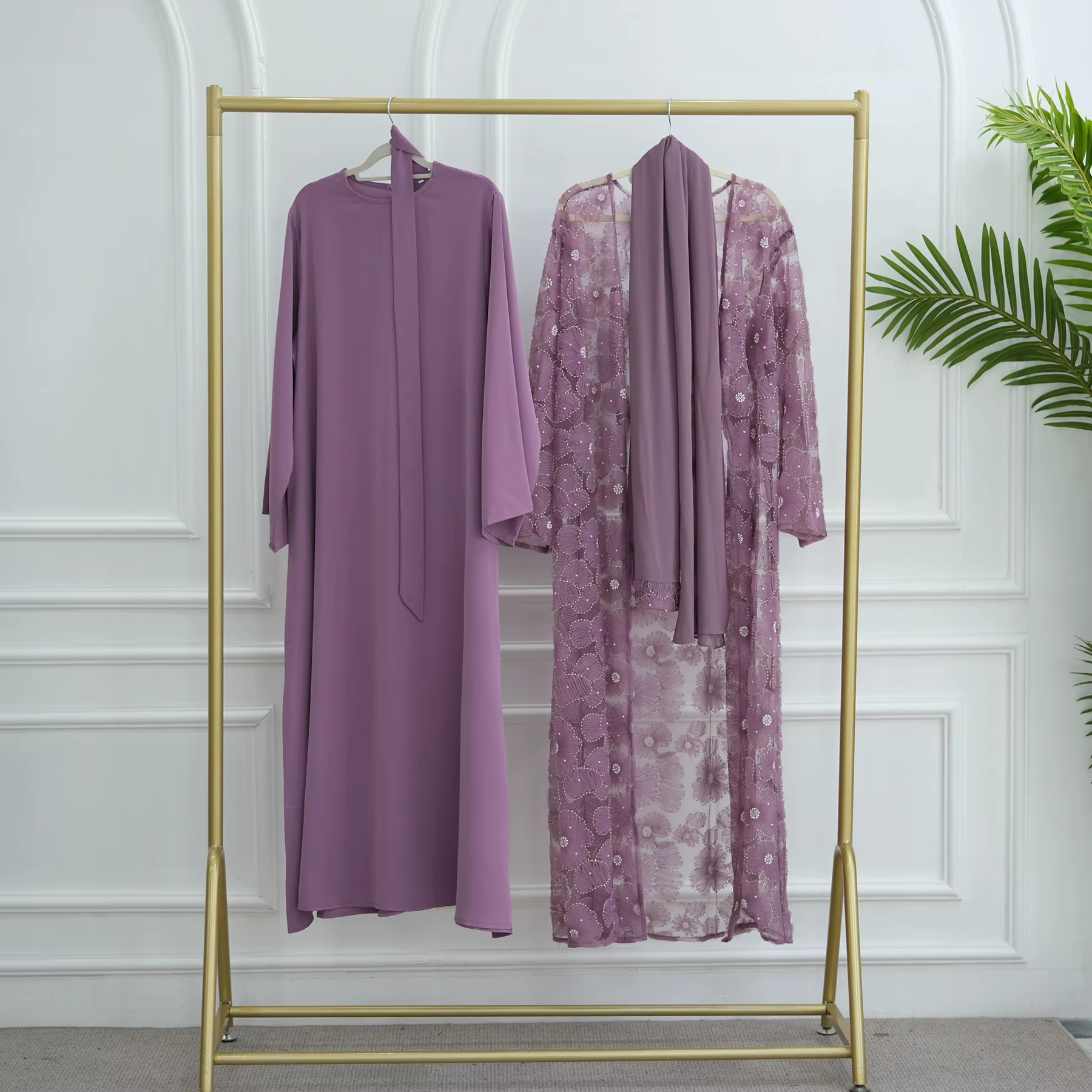  Abaya Dubai dentelle florale perlée