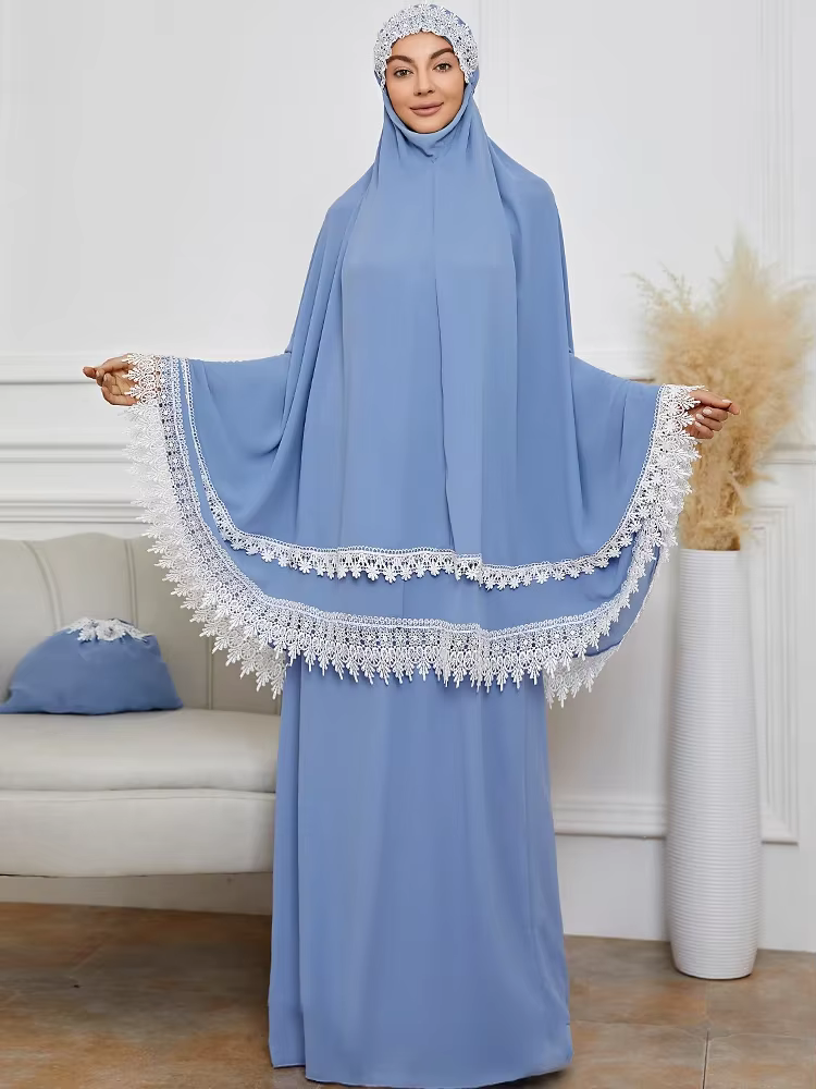 Abaya Dubai 2 pièces garniture en dentelle