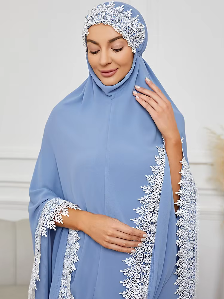 Abaya Dubai 2 pièces garniture en dentelle
