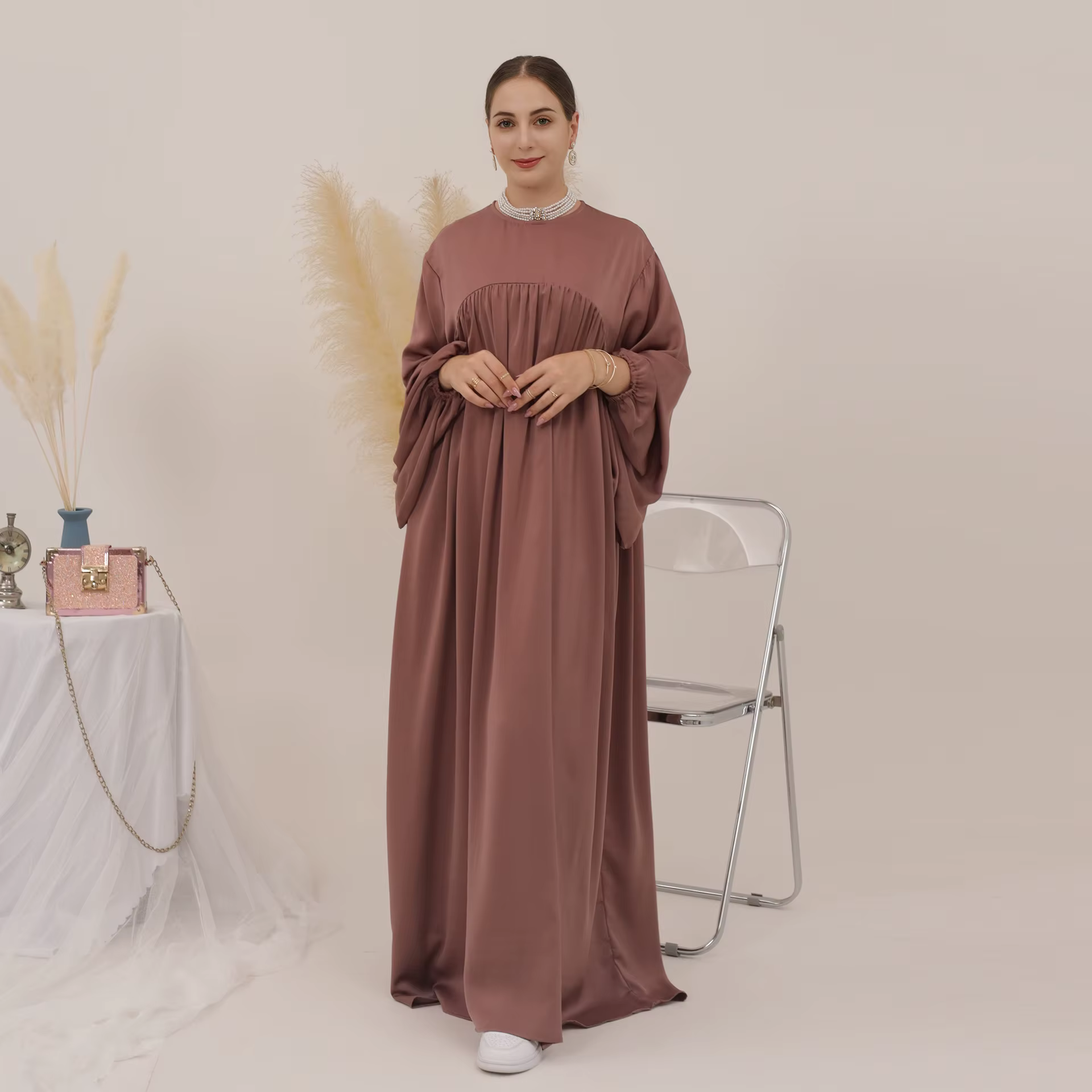 Abaya Manches ballon Velours Satin