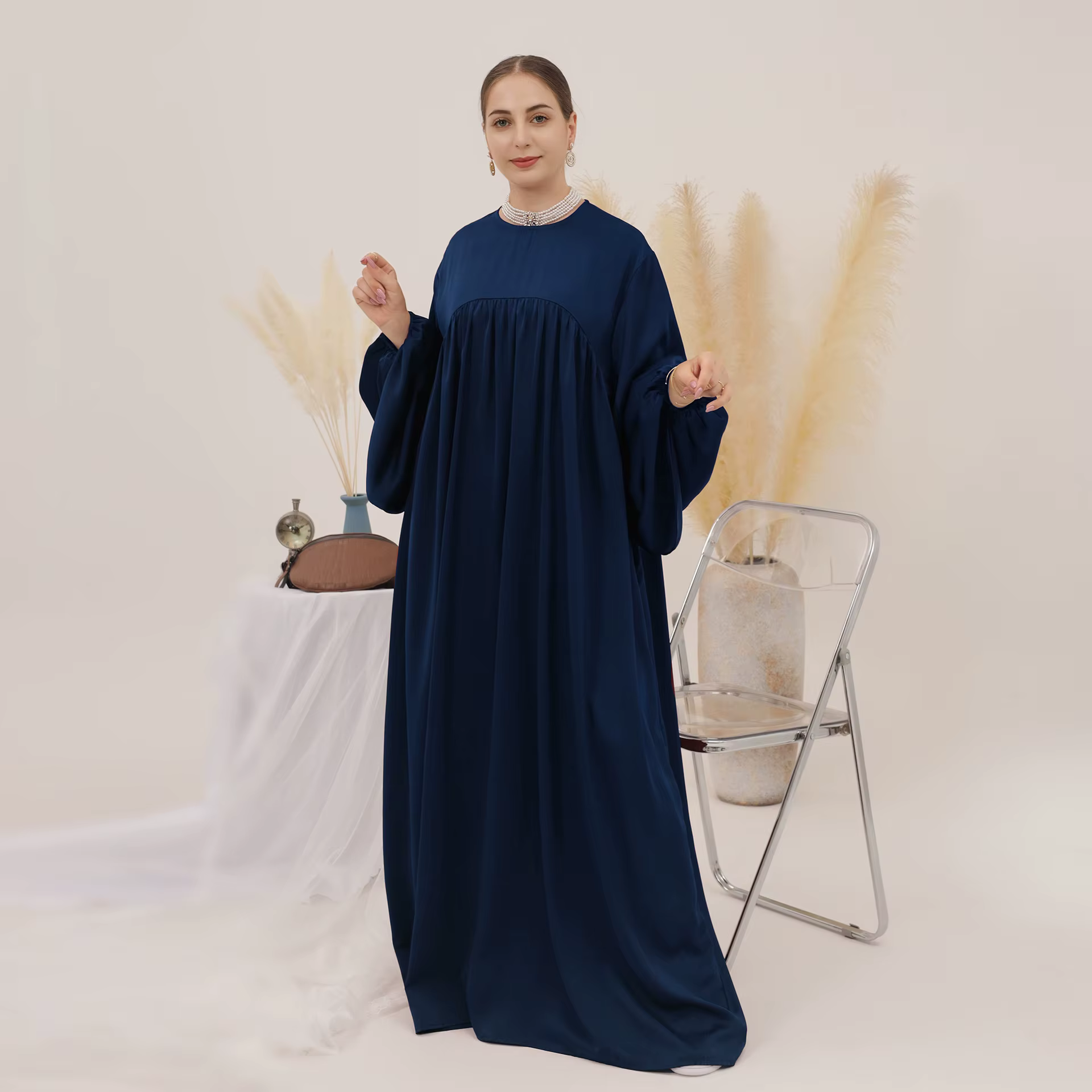 Abaya Manches ballon Velours Satin