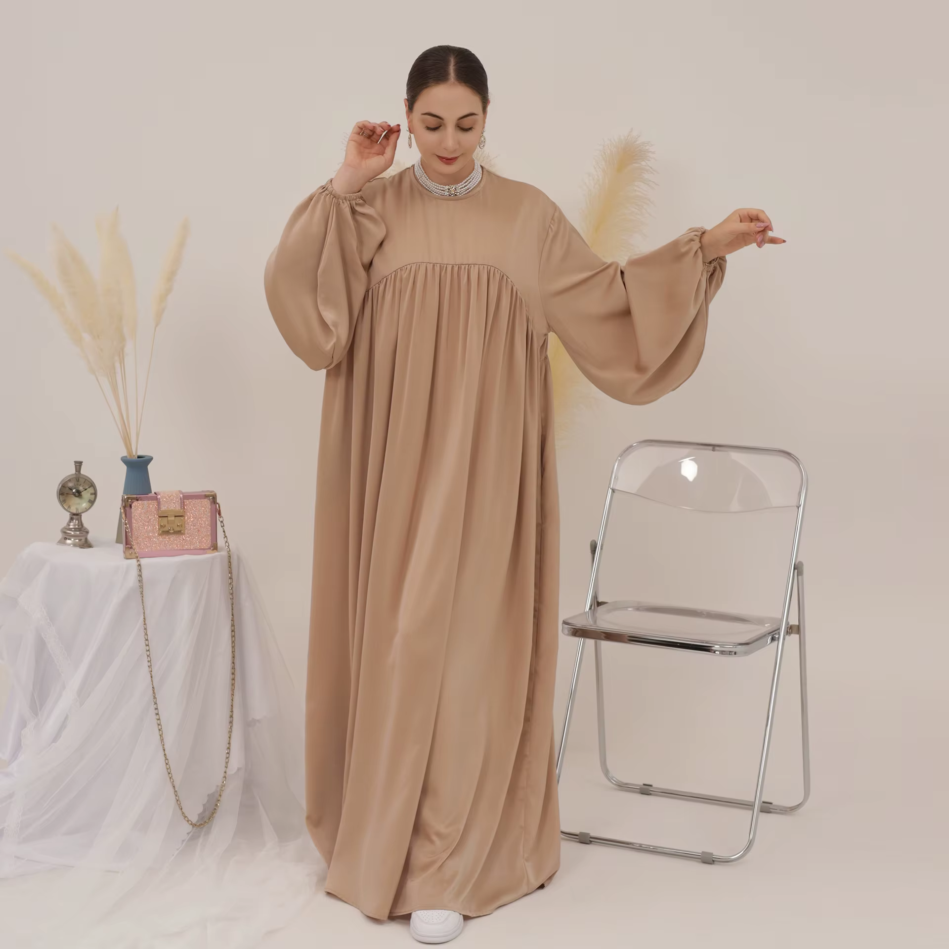 Abaya Manches ballon Velours Satin