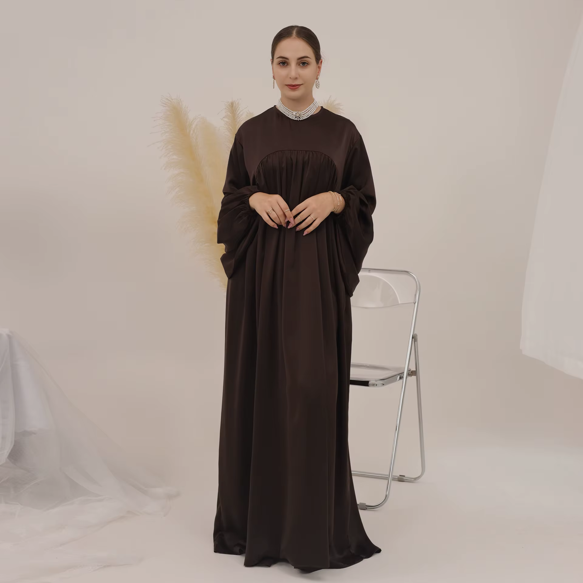 Abaya Manches ballon Velours Satin