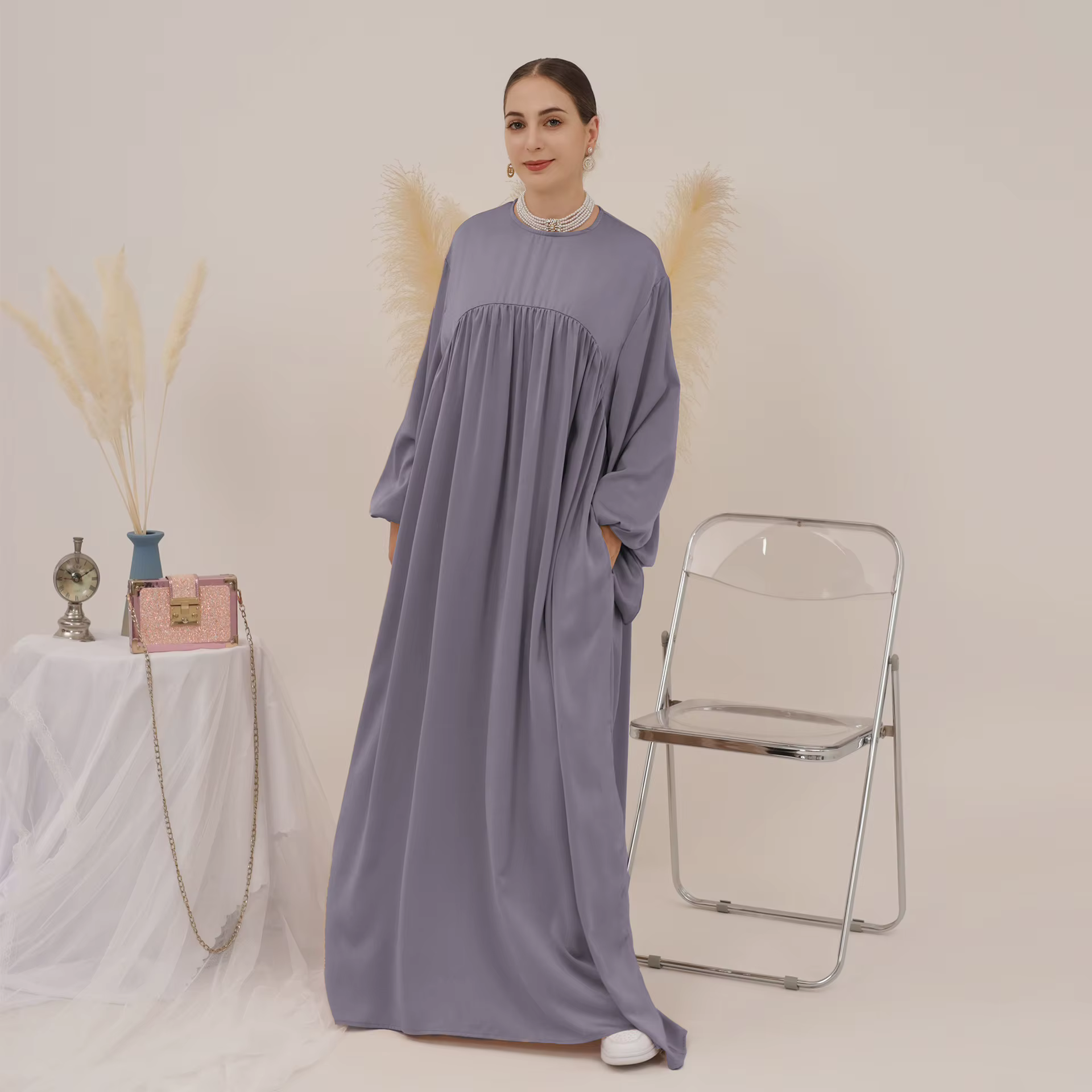 Abaya Manches ballon Velours Satin