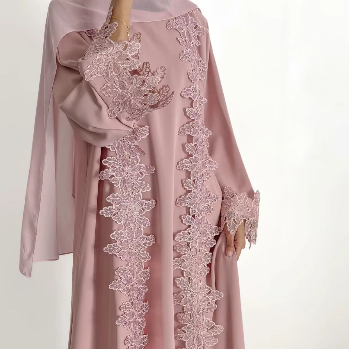 Abaya Dentelle à fleurs Nida, Ensemble 2 pièces