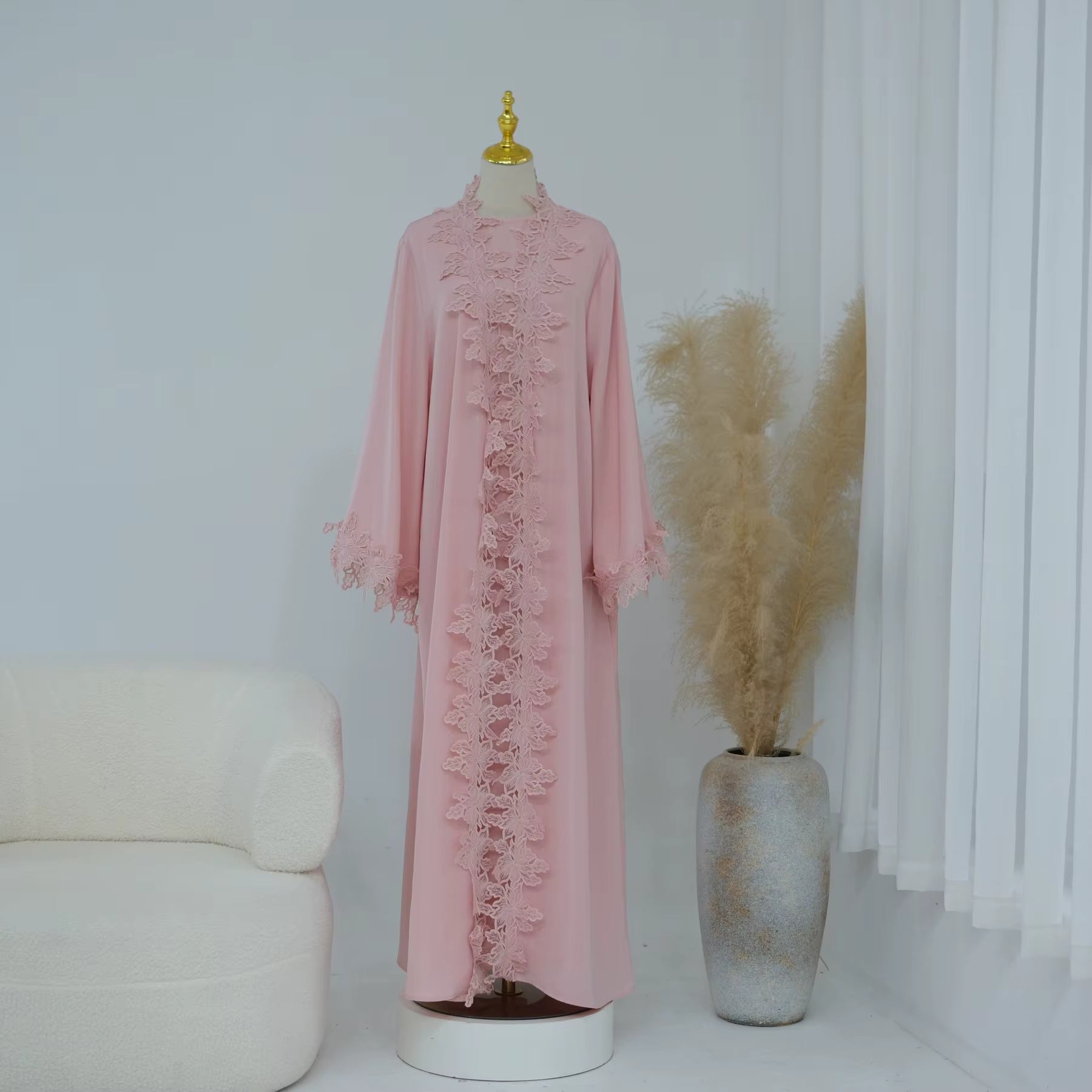 Abaya Dentelle à fleurs Nida, Ensemble 2 pièces