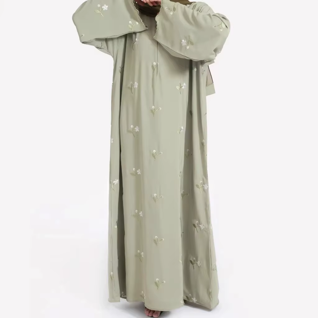  Abaya  Dubaï, à manches longues à fleurs  poignets brodés