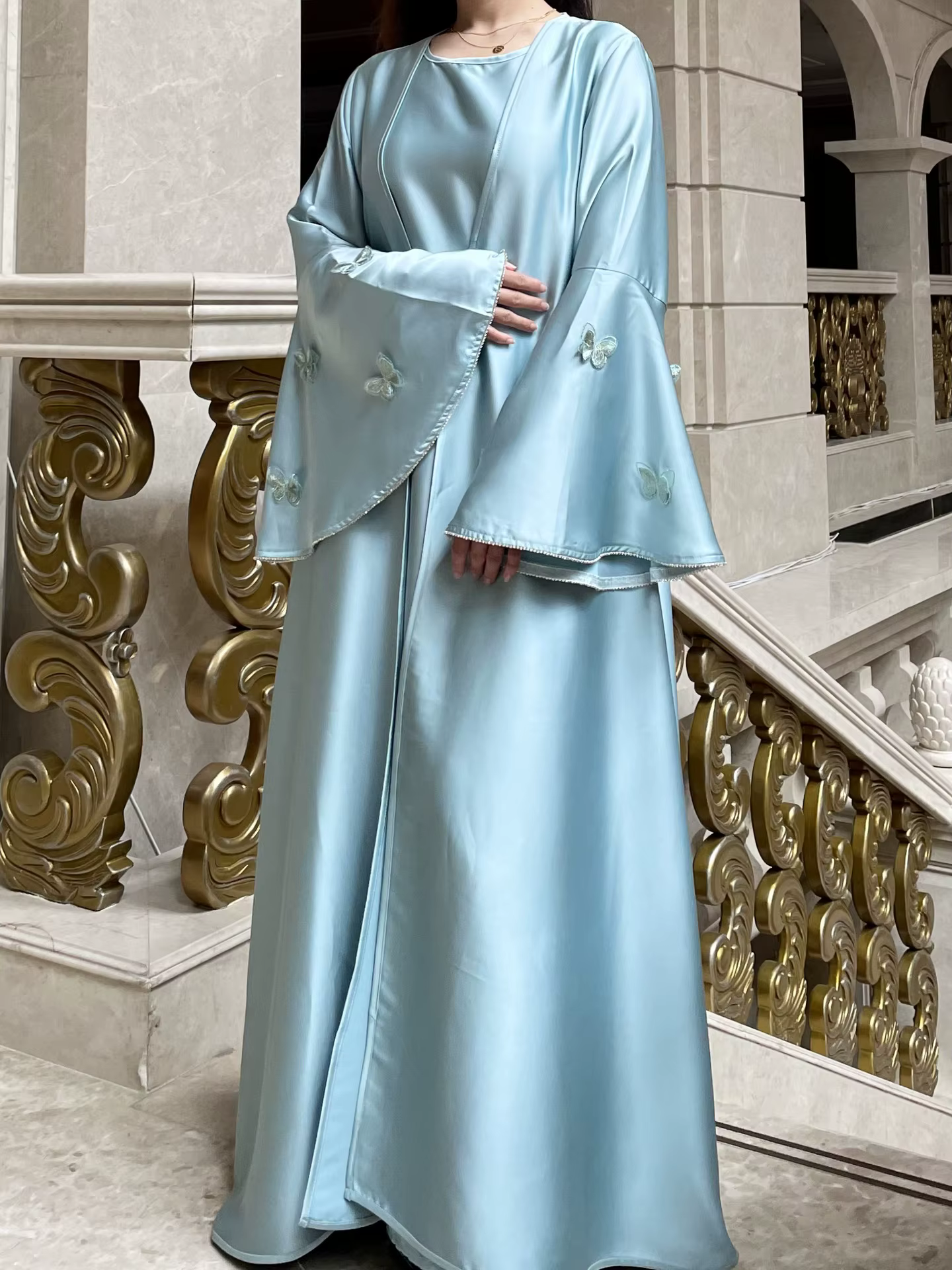 Abaya Ensemble Papillon Satin à lacets 2 pièces 