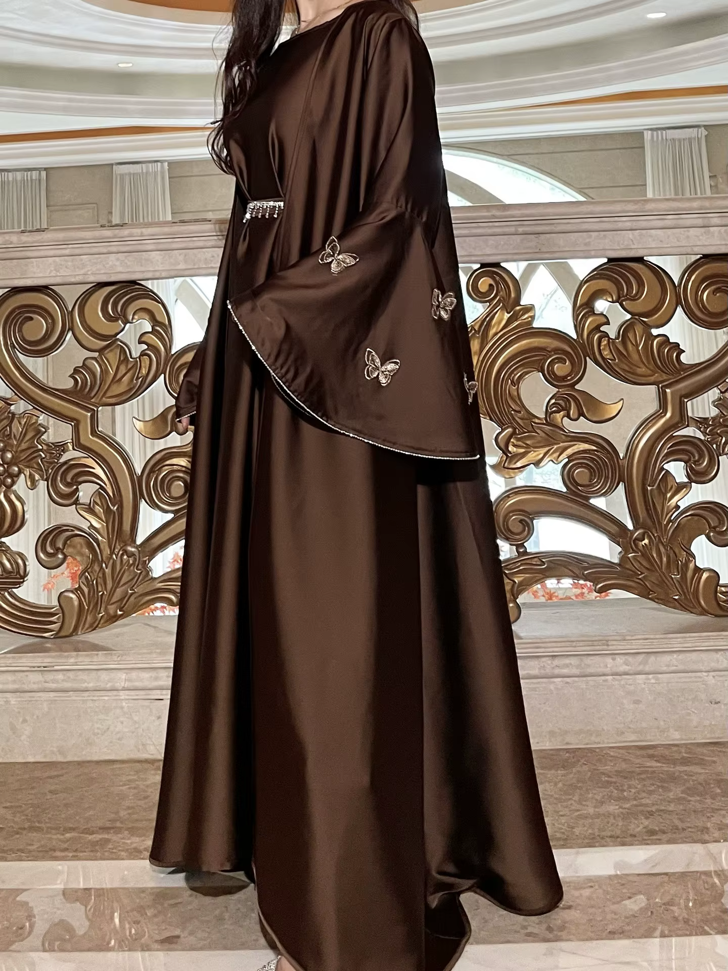 Abaya Ensemble Papillon Satin à lacets 2 pièces 