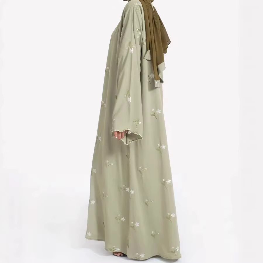  Abaya  Dubaï, à manches longues à fleurs  poignets brodés