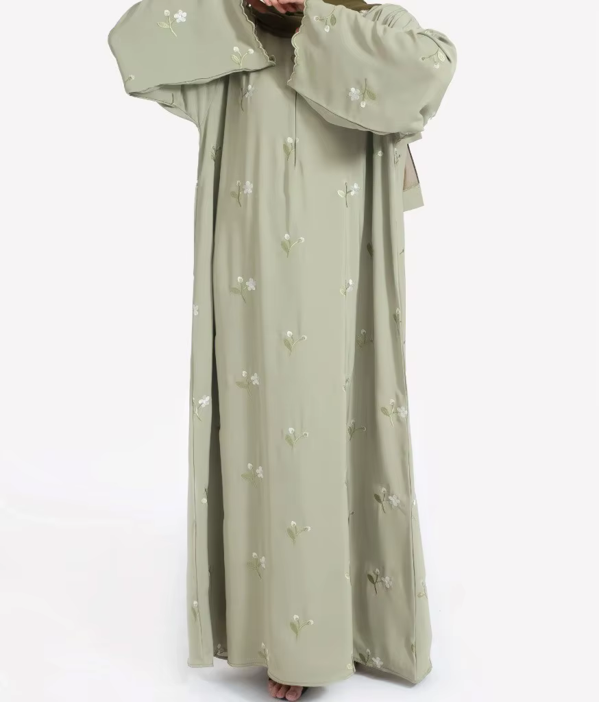  Abaya  Dubaï, à manches longues à fleurs  poignets brodés