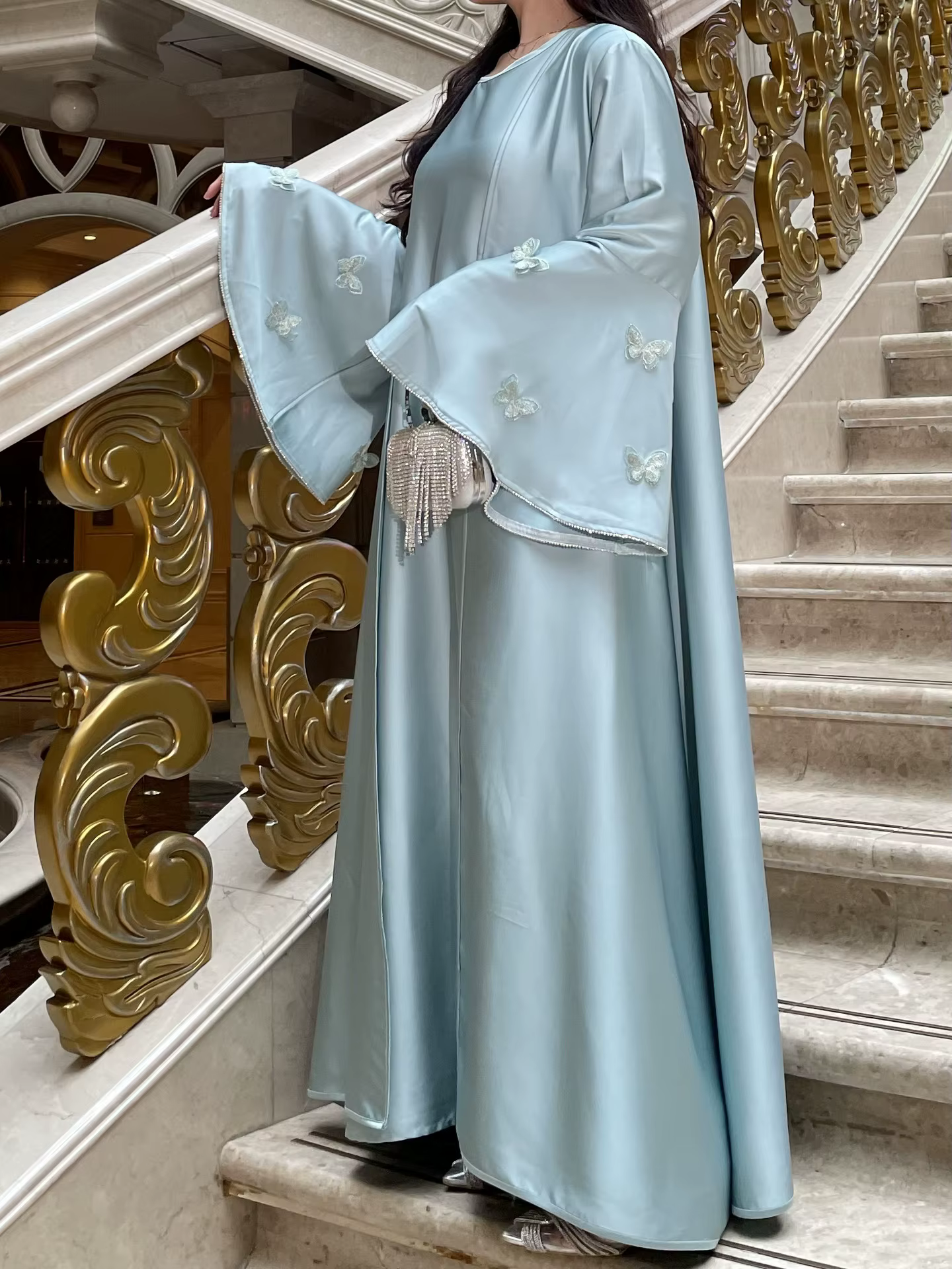 Abaya Ensemble Papillon Satin à lacets 2 pièces 