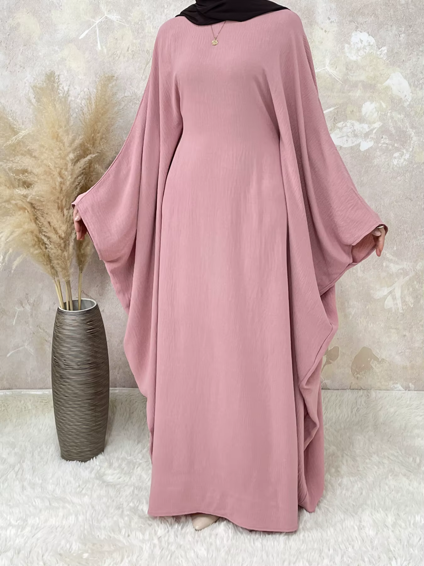 Abaya  Dubaï Manche Aile de Chauve-souris avec Ceinture Ajustable Discrète