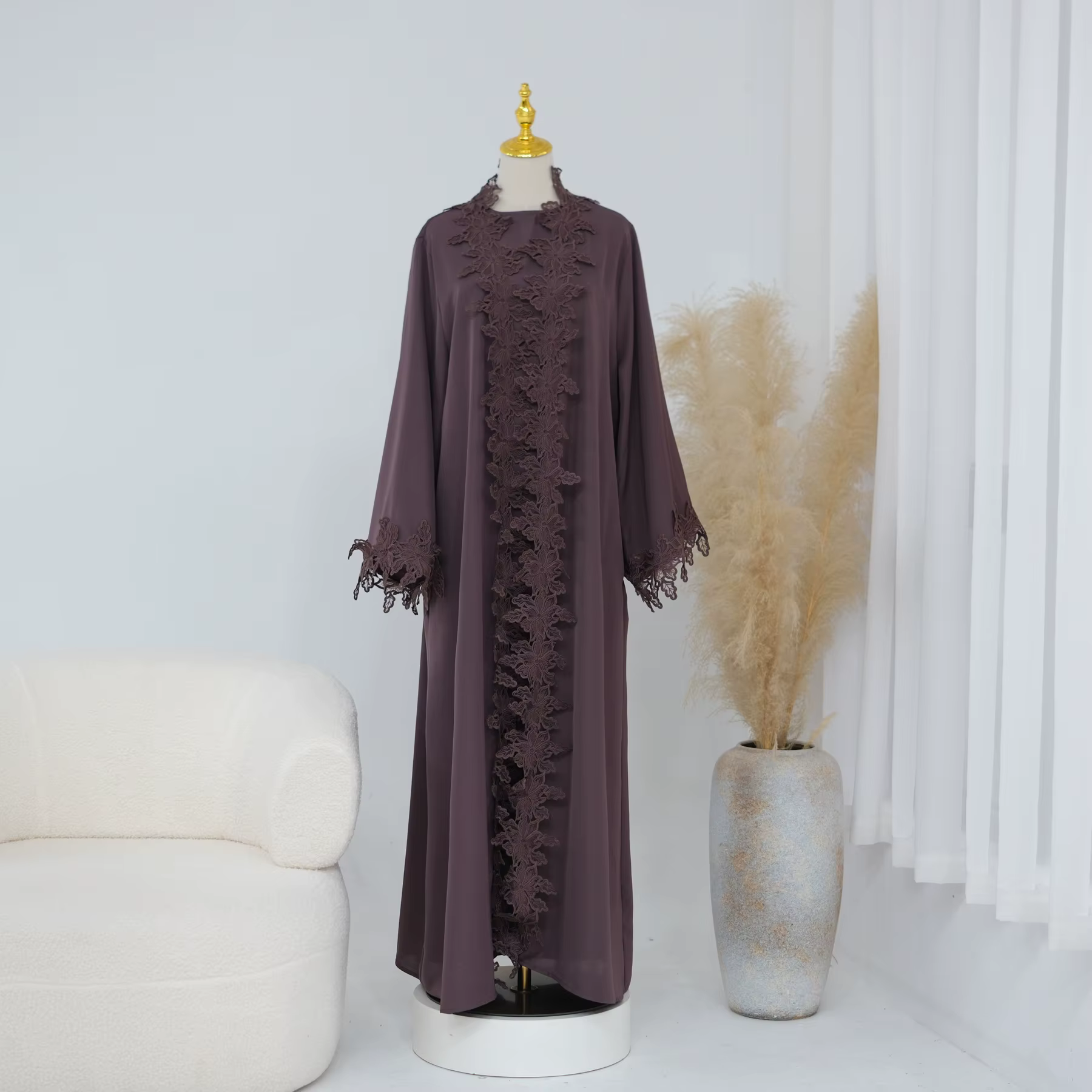 Abaya Dentelle à fleurs Nida, Ensemble 2 pièces