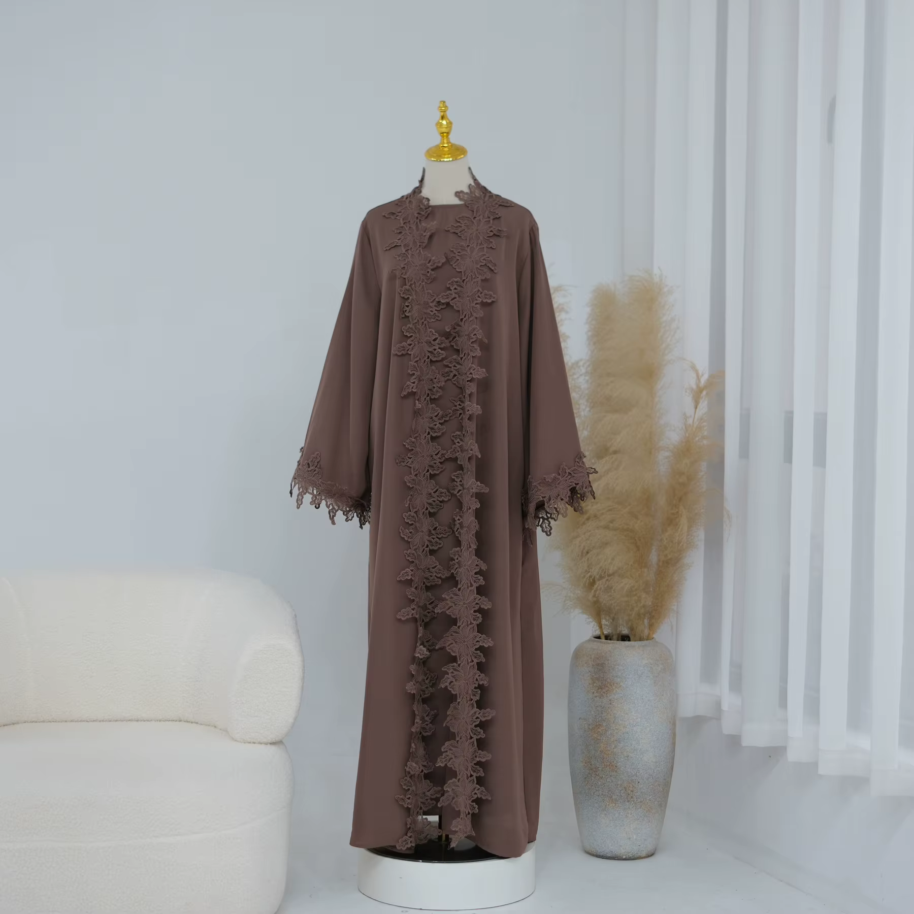 Abaya Dentelle à fleurs Nida, Ensemble 2 pièces