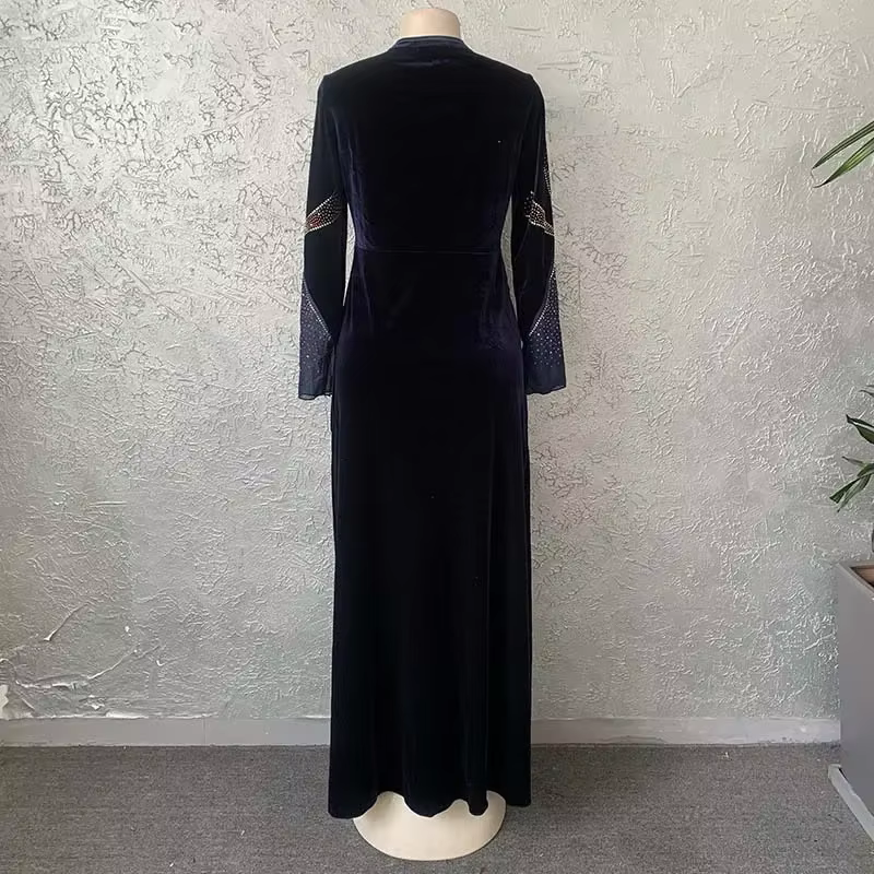 Robe Abaya Velours, Incrustation Strass 
