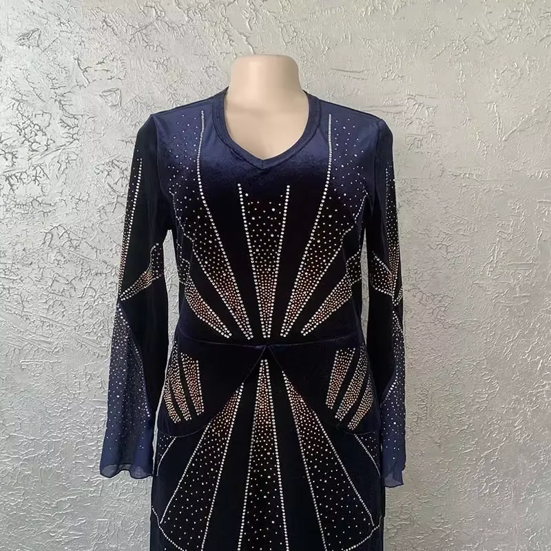 Robe Abaya Velours, Incrustation Strass 