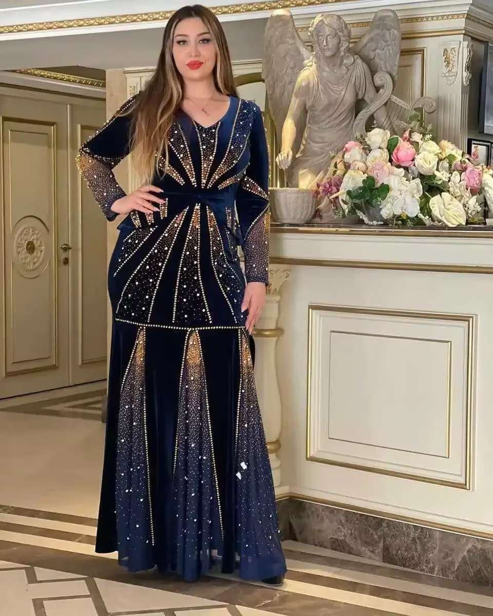 Robe Abaya Velours, Incrustation Strass 