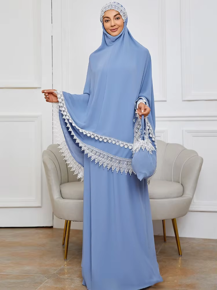 Abaya Dubai 2 pièces garniture en dentelle