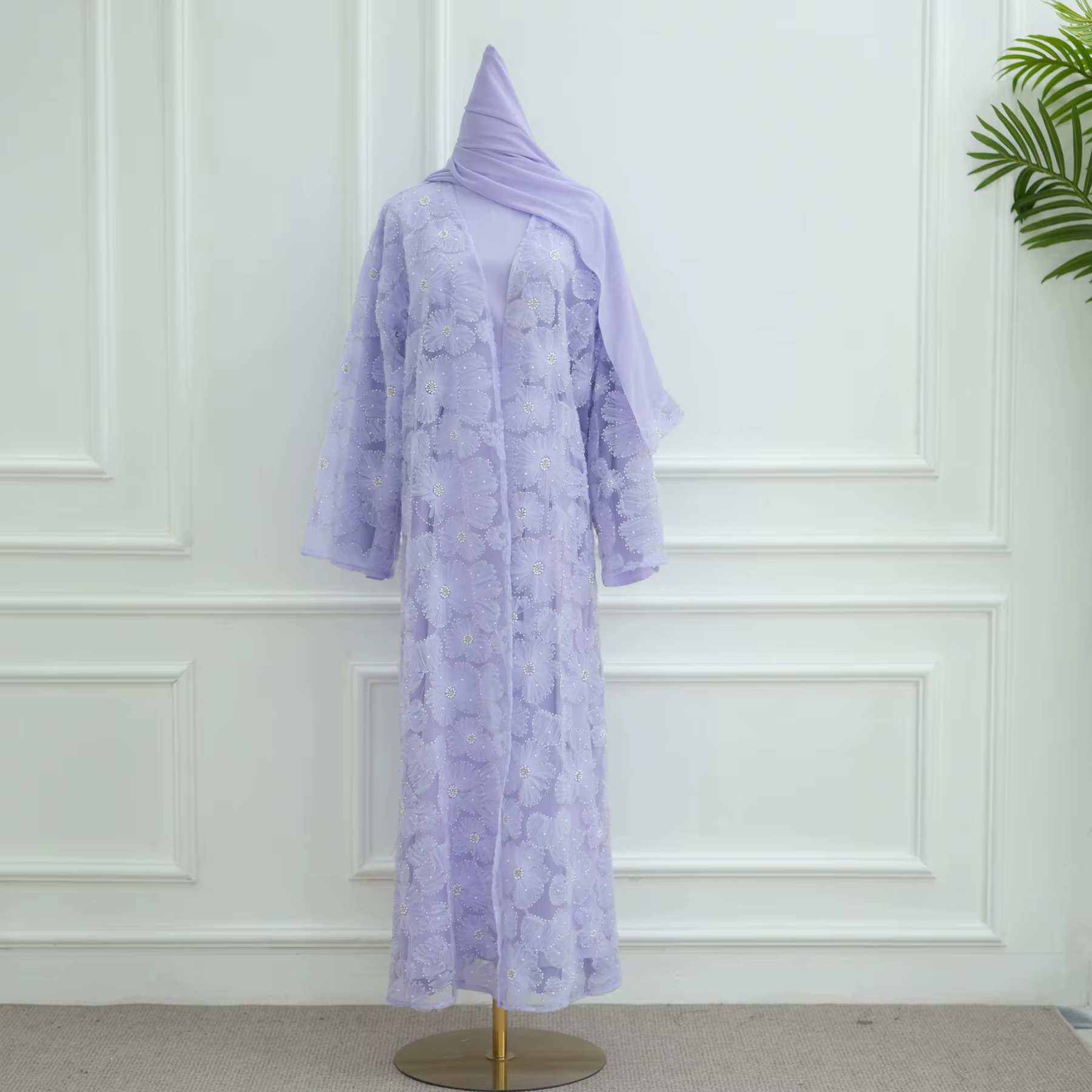  Abaya Dubai dentelle florale perlée