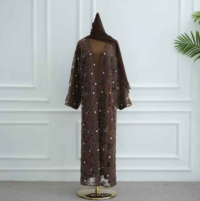  Abaya Dubai dentelle florale perlée