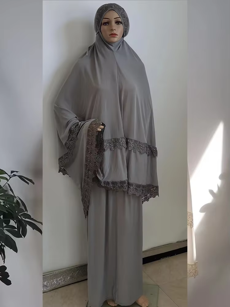Abaya Dubai 2 pièces garniture en dentelle