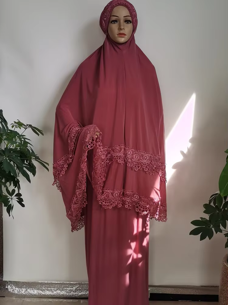 Abaya Dubai 2 pièces garniture en dentelle