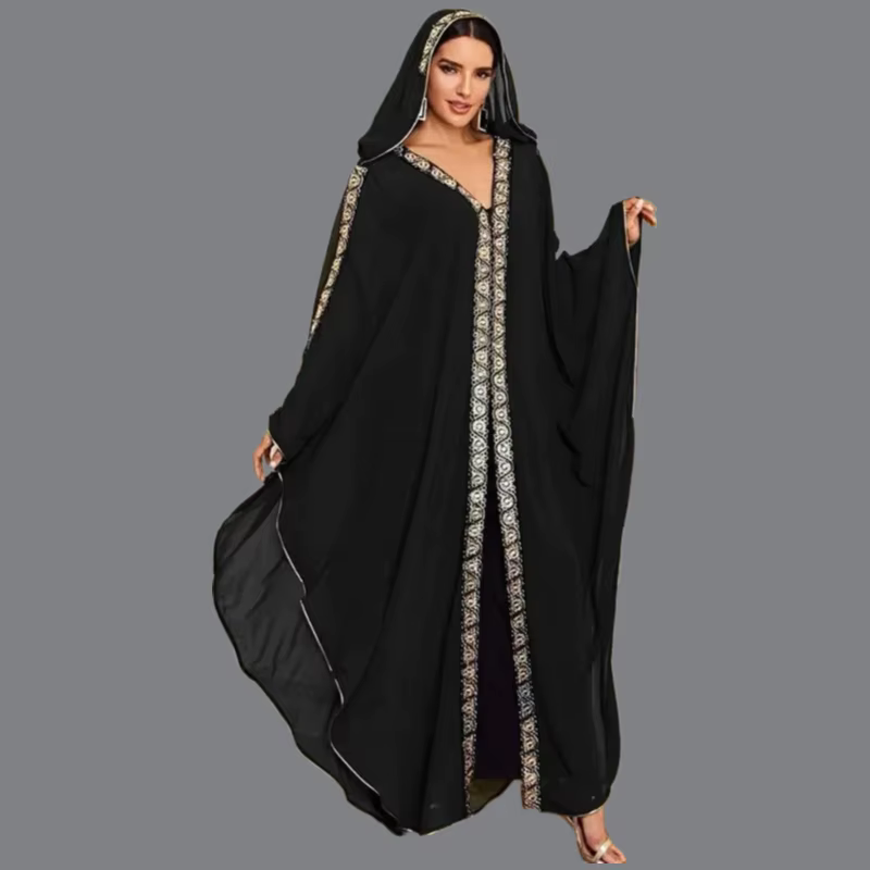Abaya Dubai à Capuche Manches Chauve Souris