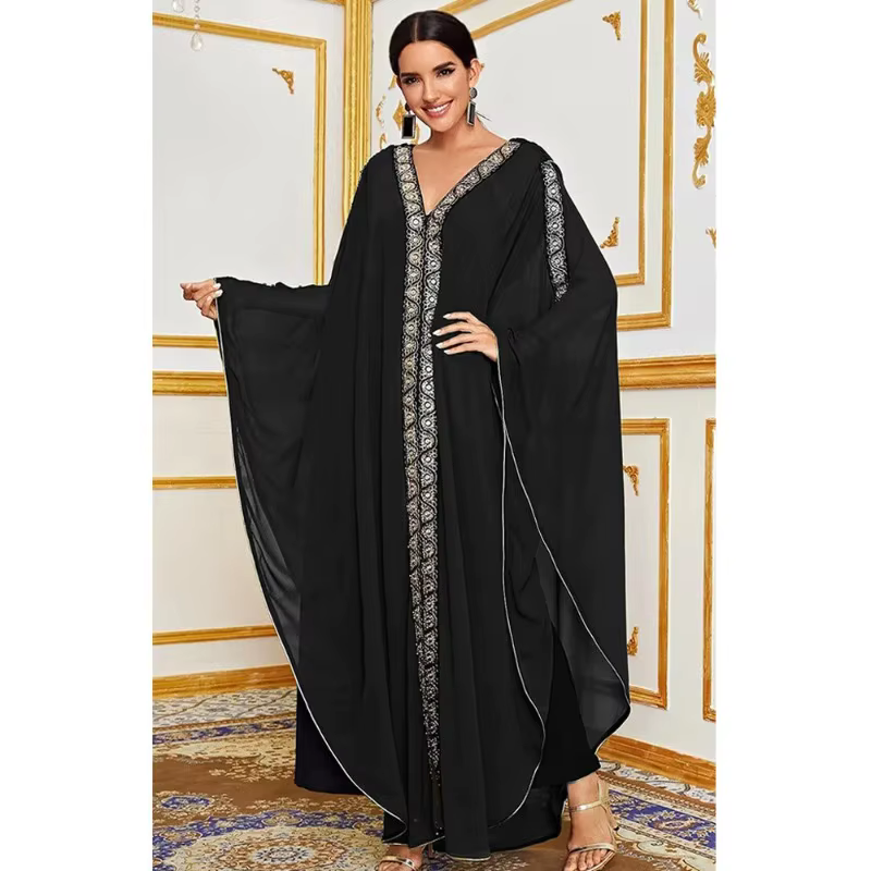 Abaya Dubai à Capuche Manches Chauve Souris