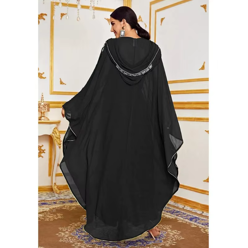 Abaya Dubai à Capuche Manches Chauve Souris