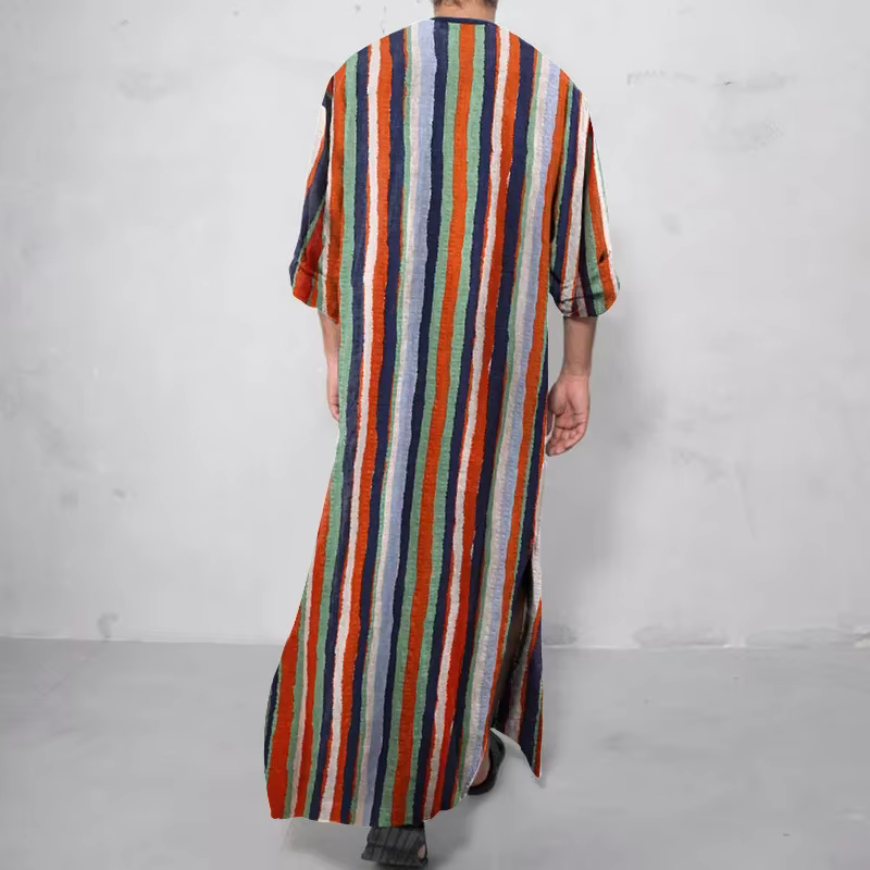Abaya Homme Imprimé Rayé Style Rétro
