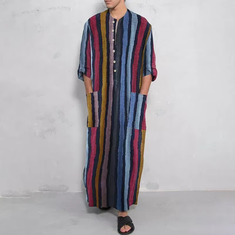 Abaya Homme Imprimé Rayé Style Rétro