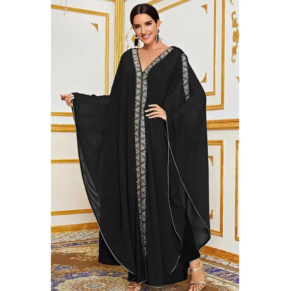 Abaya Dubai à Capuche Manches Chauve Souris