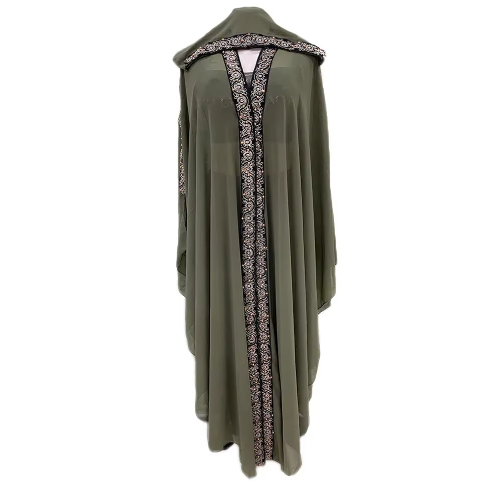 Abaya Dubai à Capuche Manches Chauve Souris