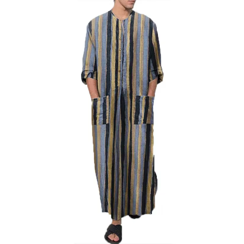 Abaya Homme Imprimé Rayé Style Rétro