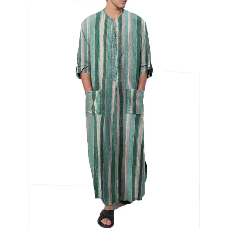 Abaya Homme Imprimé Rayé Style Rétro