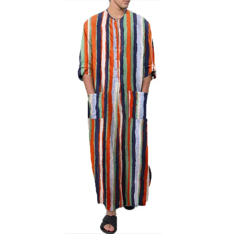 Abaya Homme Imprimé Rayé Style Rétro