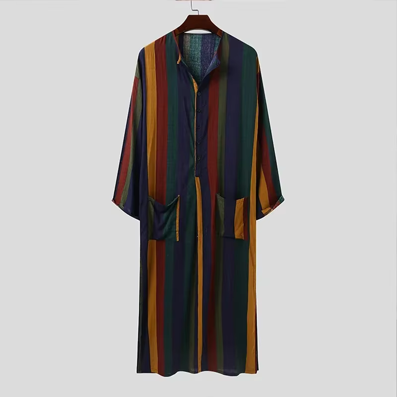 Abaya Homme Imprimé Rayé Style Rétro