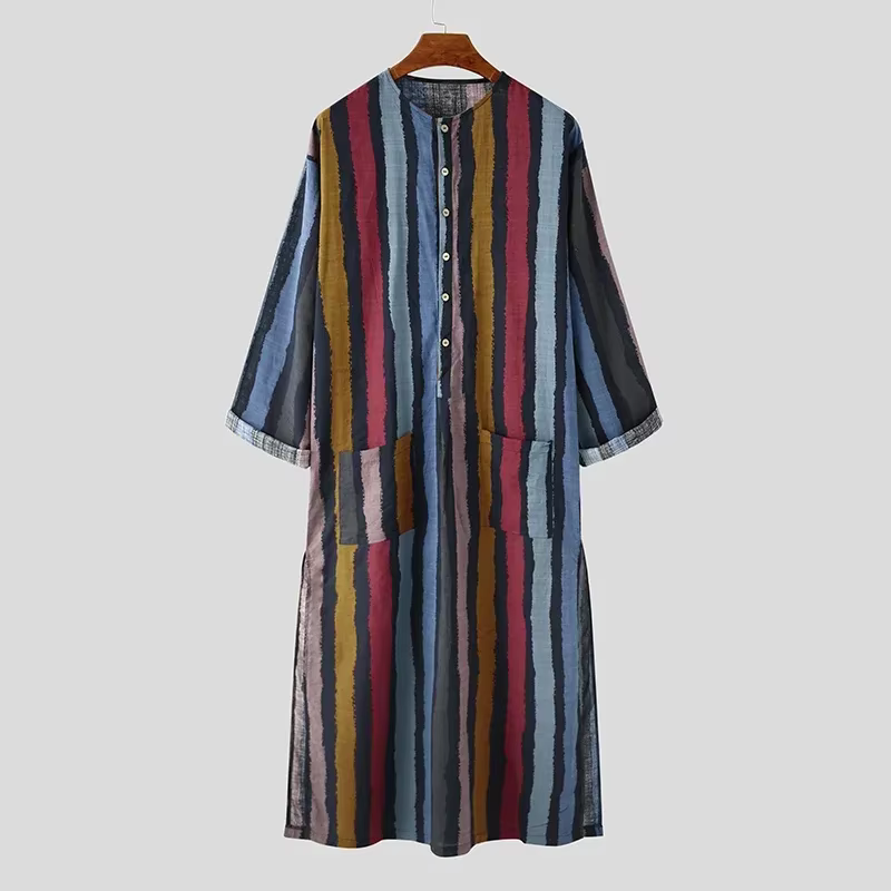 Abaya Homme Imprimé Rayé Style Rétro